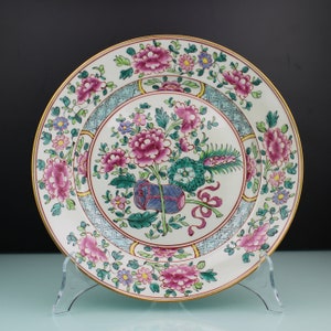 Antique French Chinese style famille rose porcelain enamel painted floral plate by Samson