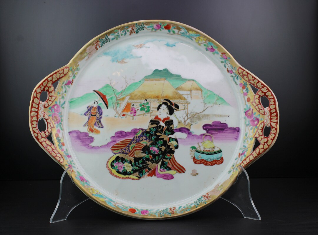 Antique Large Japanese Serving Tray Platter by Dai Nihon Hichōzan Shinpo Zō' 大日本肥蝶山信甫造 Etsy