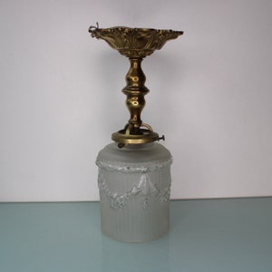 Art Nouveau brass glass floral lamp.