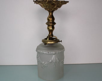 Art Nouveau brass glass floral lamp.