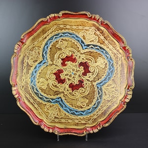 A Vintage large Italian/Florentine wooden serving tray platter.