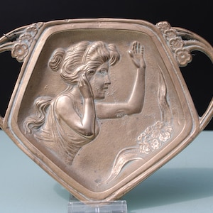 Art Nouveau bronze lady maiden card tray.