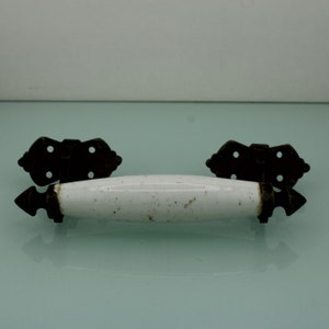 Antique victorian brass porcelain door window handle .