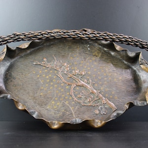 Art Nouveau large floral bronze basket.