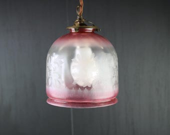 Antique floral cranberry glass light hanging ceiling lamp.