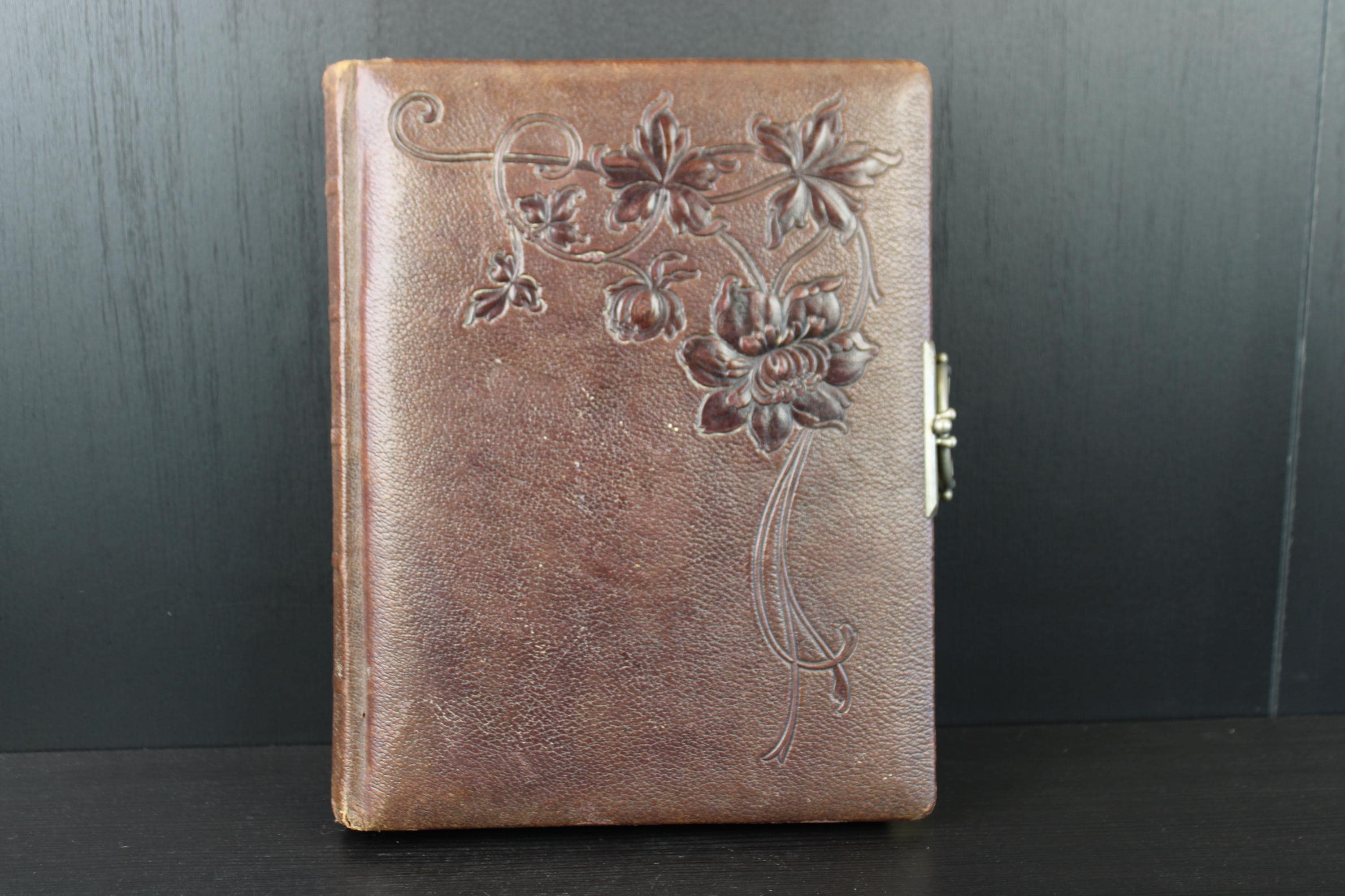 Art Nouveau Leather Photo Album - Handcrafted French Floral Design