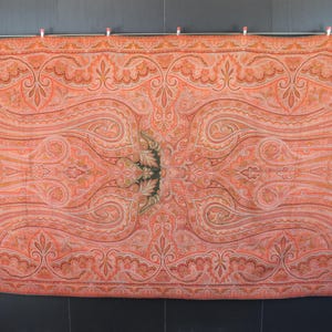 Antique Victorian embroidered Kashmir paisley Pashmina shawl.