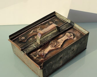 Arts & Crafts handcrafted iron copper large storage box.