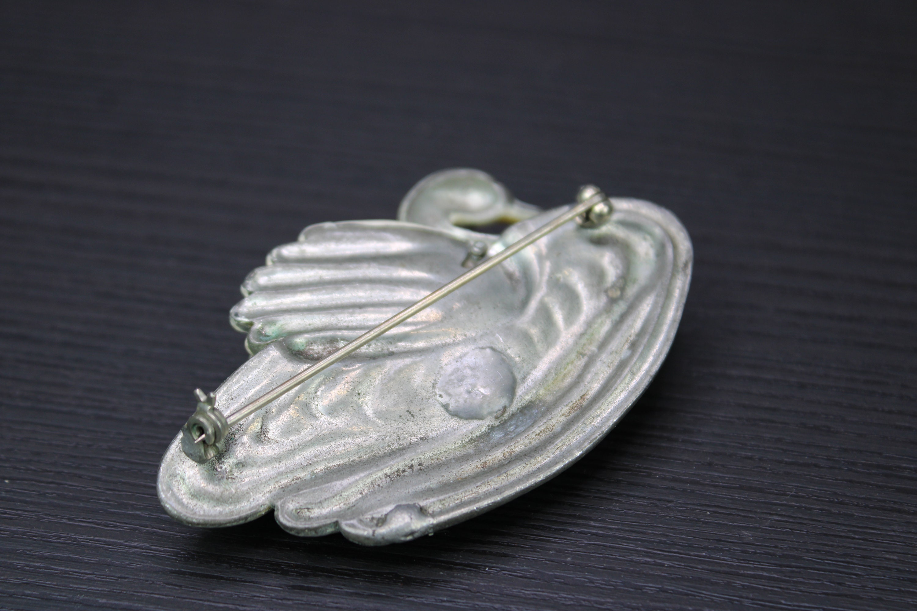 Broche Reliquaire Vintage Porte-photo Cygne Blanc - Ancienne - Pièce Unique 5443
