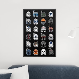 Star Wars Helmets Poster | Star Wars Art Prints | Mandalorian Captain Rex Bo Katan Boba Fett Bad Batch | Star Wars Gifts | Decor | DopeyArt