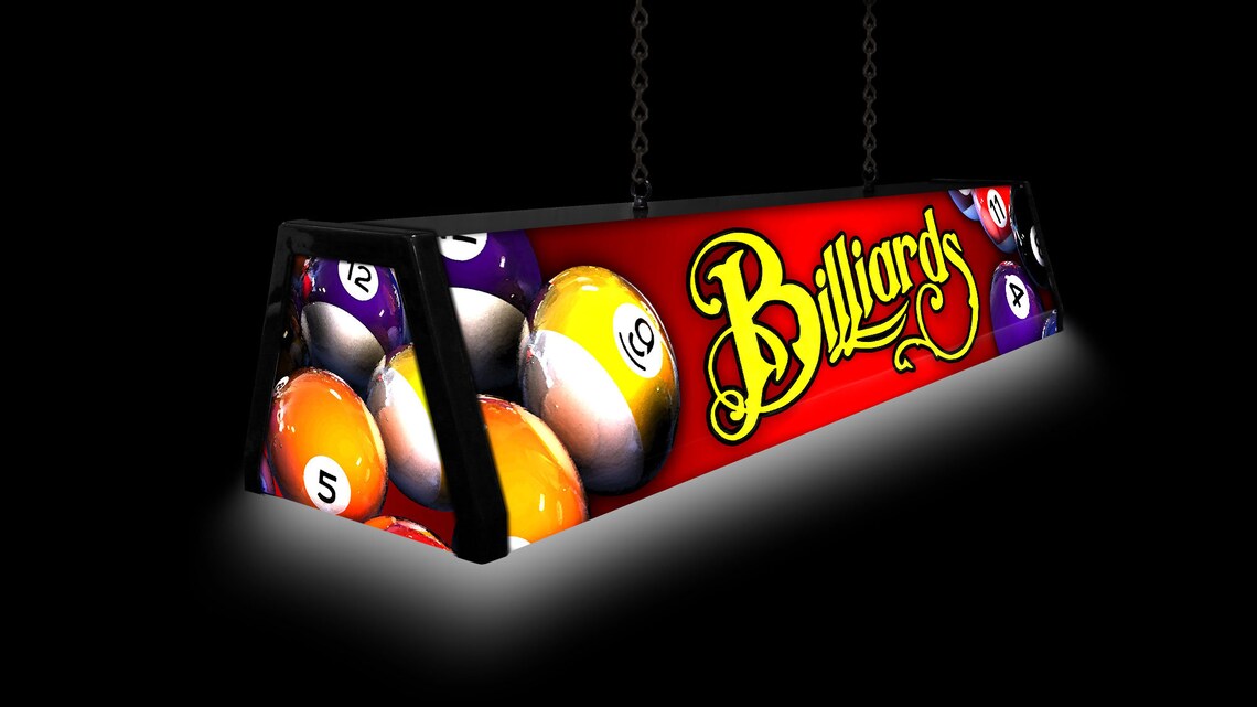 44 Pool Billiard Table Light, RED BILLIARDS, Back Lit Game Table Light