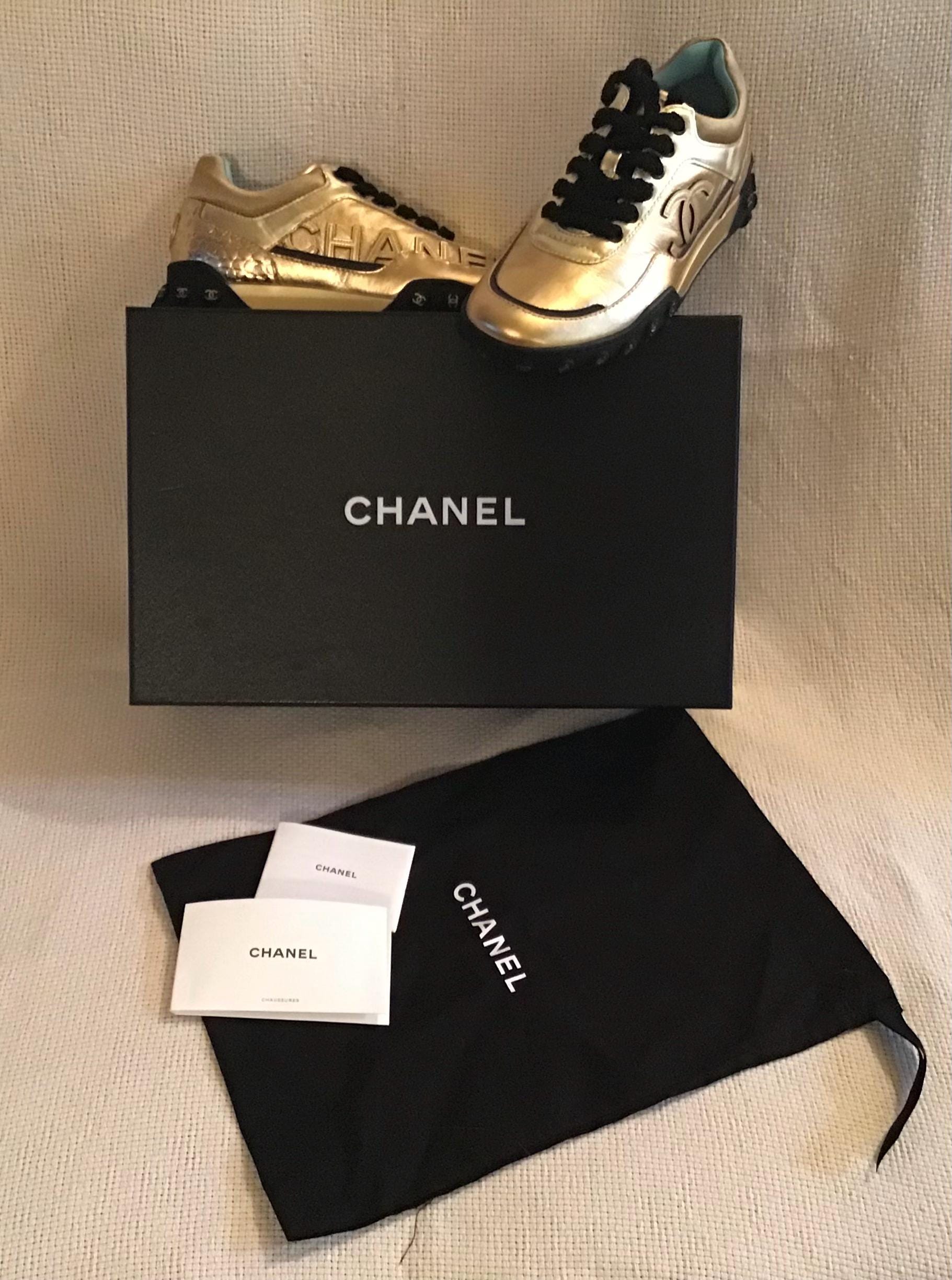 Chanel black and gold sneakers deals