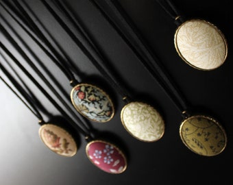 Handmade vintage stlye oval fabric button pendant