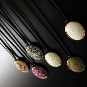 Handmade vintage stlye oval fabric button pendant