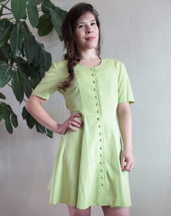 Apple Green Button Down Summer Dress with a Bow