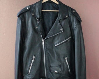 Classic Black Leather Bikerjacket - Men's XXL