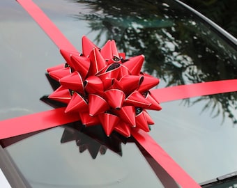 MEGA BIG CAR BOW for Cars /& XMAS Gifts 16/" HOLOGRAPHIC RED MERRY CHRISTMAS