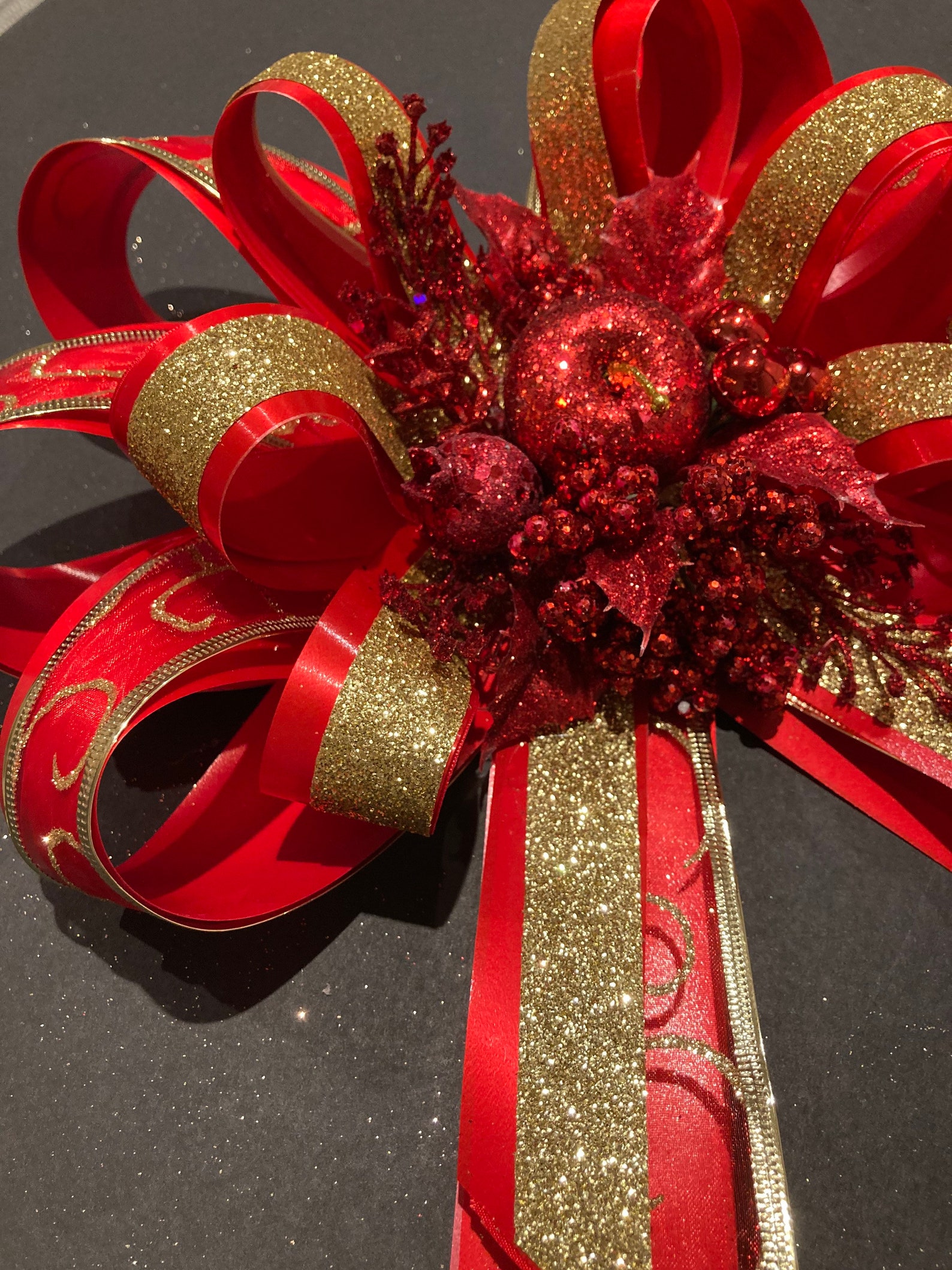Luxury Christmas Tree Topper Door Decor Bow Red/gold 28cm 1 Etsy
