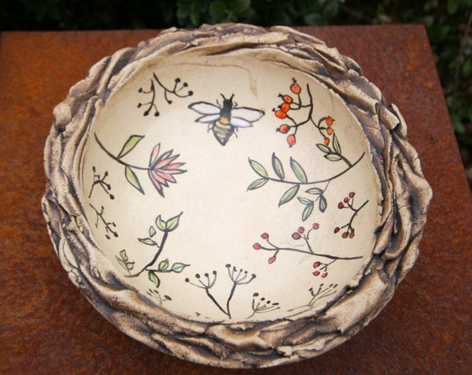 Bird trough Ø 16.5 cm ceramic bowl decorative bowl - unique
