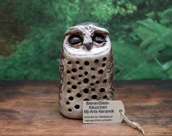 Bee Stone Owl 14 cm, Insect Hotel Bee Hotel Ceramic Owl Gift Mother’s Day – Unique