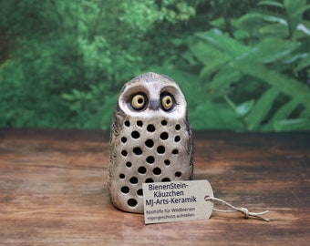 Bee Stone Owl 11.5 cm, Insect Hotel Bee Hotel Ceramic Owl Gift Mother’s Day – Unique