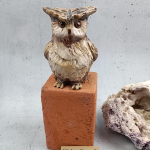 Owl ceramic figure on a base 25 cm high - unique garden decoration garden ceramics unique gift