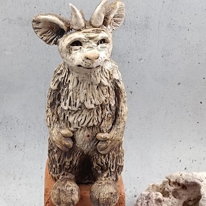 Ceramic Gargoyle on a pedestal, house guard figure, unique, handmade