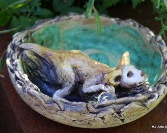 Bain d'oiseaux Gargouille 17 cm potion d'insectes décoration de jardin en céramique - unique