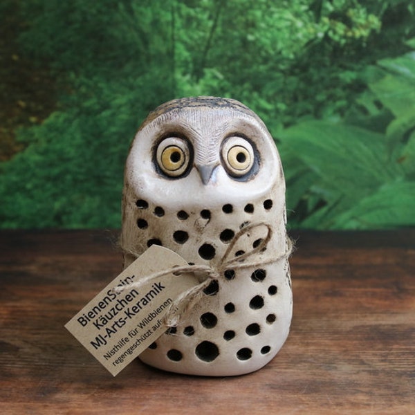 Bee Stone Owl 14.5 cm, Insect Hotel Bee Hotel Ceramic Owl Gift Mother’s Day – Unique