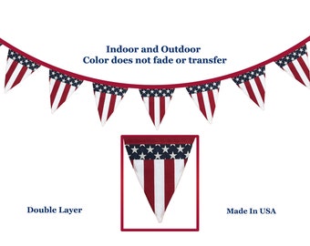 Double Sided American Flag Banner, Pennant Flag Bunting, USA Red White Blue Streamer, 4th of July Veterans Day Election 2024 Patriotic Decor