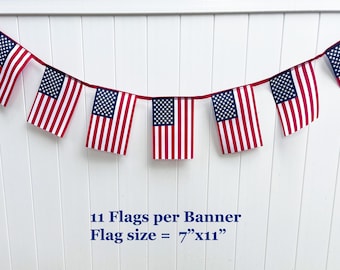 Handmade American Flag Banner, Double-Sided Patriotic Garland (7"x11"), 4th of July, Memorial Day, USA World Cup Decor, America 250