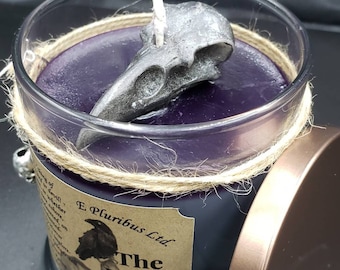 THE RAVEN, Gothic, Halloween, Edgar Allan Poe, Soy Candle w/ Drink Charm (& Wax Bird Skull), Macabre, Goth