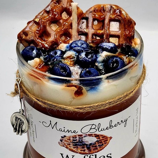 Maine Blueberry Waffles Delicious  Candle, Realistic Waffles, Blueberries, Syrup + Bonus Foodie Themed Charm, Best Breakfast Lover Gift