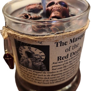 The MASQUE of the RED DEATH Candle, Plague, Edgar Allan Poe, Gothic, U.S. Soy & Wine Charm (Wax Human Skulls), Goth Plants) Goth, Macabre