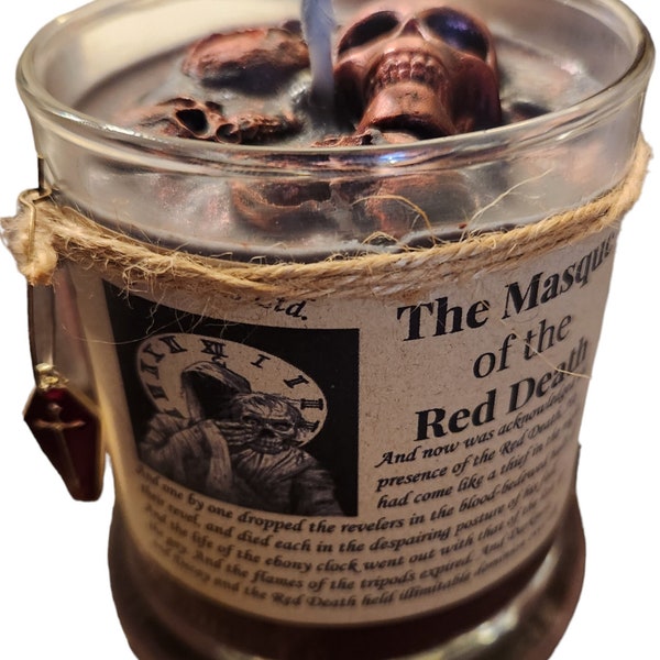 Le MASQUE de la MORT ROUGE Bougie, Peste, Edgar Allan Poe, Gothique, U.S. Soy & Wine Charm (Wax Human Skulls), Goth Plants) Goth, Macabre