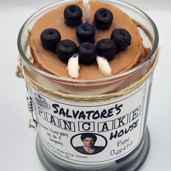 Damon Salvatore Vampire Blueberry Pancake Candle, Blueberries, Syrup + Bonus Foodie Themed Charm, Best Breakfast Lover Gift