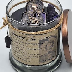 Annabel Lee Candle, Edgar Allan Poe, Gothic, Best Valentine, Clean Soy Candle w/ Drink Charm (& Wax Tomb Stone, Goth Plants) Goth, Macabre