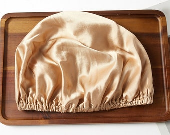 Bonnet de nuit en pure soie beige | Couche unique | Elastique réglable pour toutes les tailles de tête | 22 mm Charmeuse en soie | Collection de flotteurs
