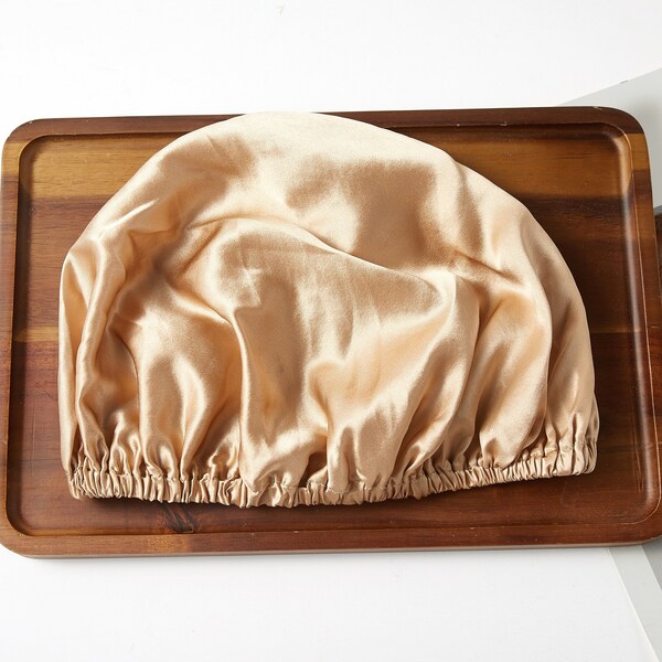 Beige Pure Silk Sleeping Bonnet | Single Layer | Adjustable Elastic for All Head Sizes | 22 Momme Silk Charmeuse | Float Collection