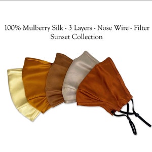 Triple Layer Silk Face Mask with Insert Pocket - Jewel Collection, with PM 2.5 Filter and Nose Wire, 100% Silk, Washable and Reusable