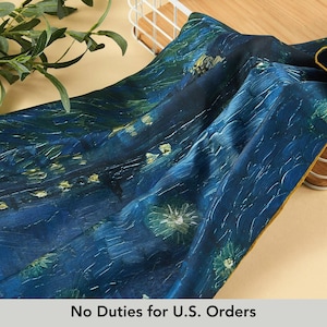 Starry Night Over the Rhone by Vincent Van Gogh | Oil Painting Large Square Pure Mulberry Silk Wrap | Head Scarf
