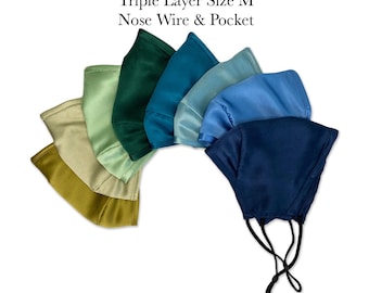 Triple Layer Silk Face Mask with Insert Pocket - Forest Collection, with PM 2.5 Filter and Nose Wire, 100% Silk, Washable and Reusable