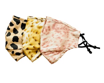 Classic Cheetah Triple Layer Mulberry Silk Unisex Face Mask - Cheetah Print Silk Twill / Charmeuse, Filter Pocket & Nose Wire