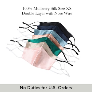 Kids Double Layer Silk Face Mask with Insert Pocket, PM 2.5 Filter and Nose Wire, 100% Silk, Washable and Reusable