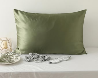 Sage Green Luxury Pure Mulberry Silk Pillowcase | Queen | 32 Momme | Drape Collection