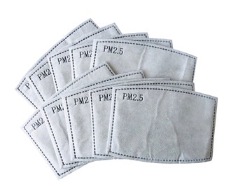 Six Layered PM 2.5 Insert for Face Masks with Pockets, Replacement Filters, Set of 10