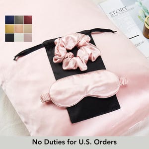 Gift Set: Pure Mulberry Silk Pillowcase, Eye Mask and Scrunchies | Standard, Queen & King | 22 Momme | Float Collection