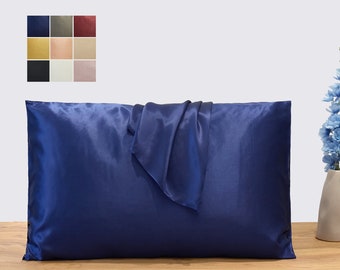 Taie d'oreiller en pure soie de mûrier bleu marine | Standard, grand lit et très grand lit | 22 mamans | Collection de flotteurs