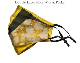 Warrior: Double Layer 100% Mulberry Silk Face Mask with Nose Wire, Filter Pocket and PM 2.5 Filter, Washable and Reusable