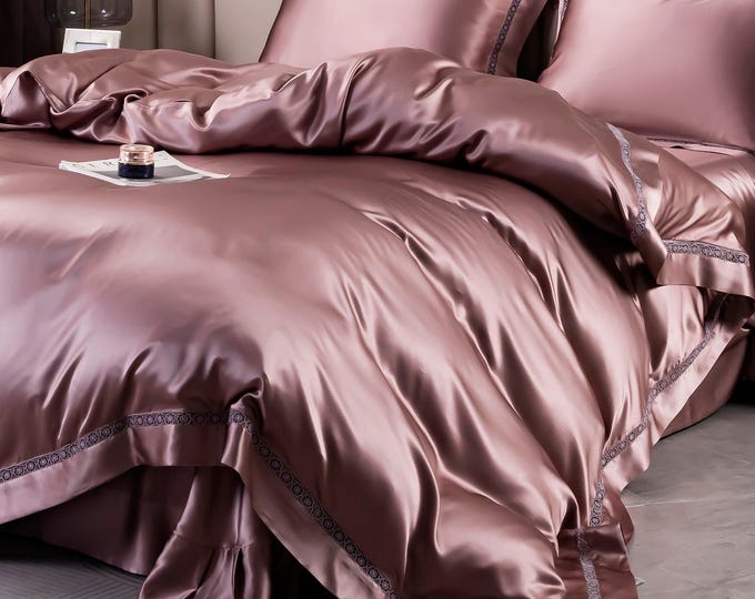 Custom Pure Mulberry Silk Seamless Flat Sheet, Fitted Sheet, Duvet | 32 Momme | Full, Queen, King, California King & Sets | Drape Collection